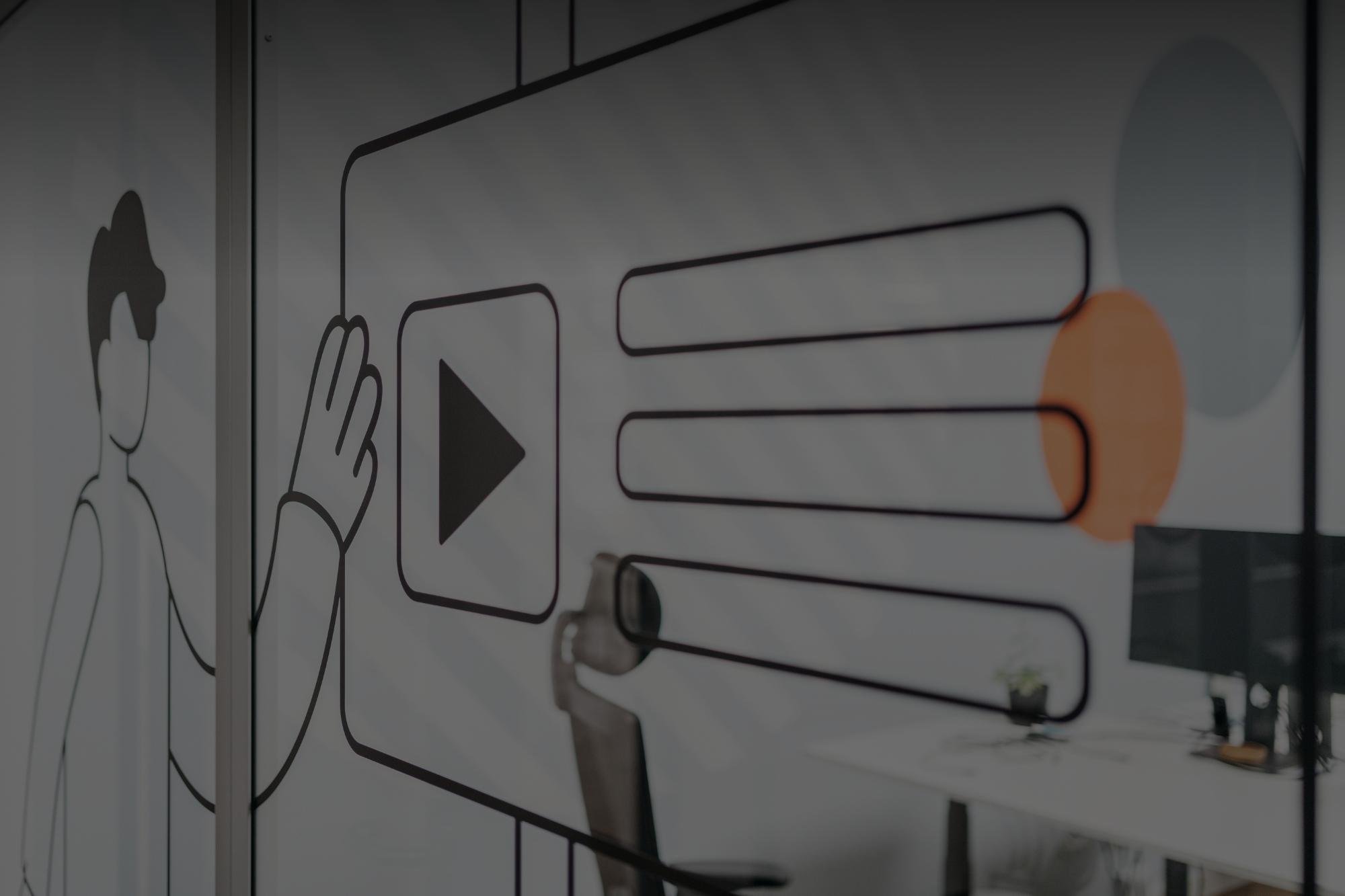 pictogram of a man pushing the play button