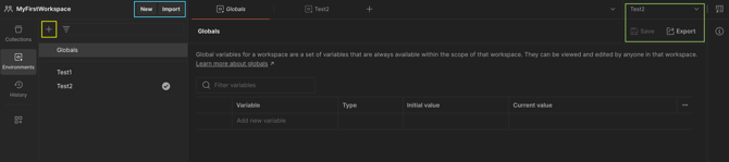 Screenshot der Postman-Interfaces bei Erstellung eines neuen Evironments