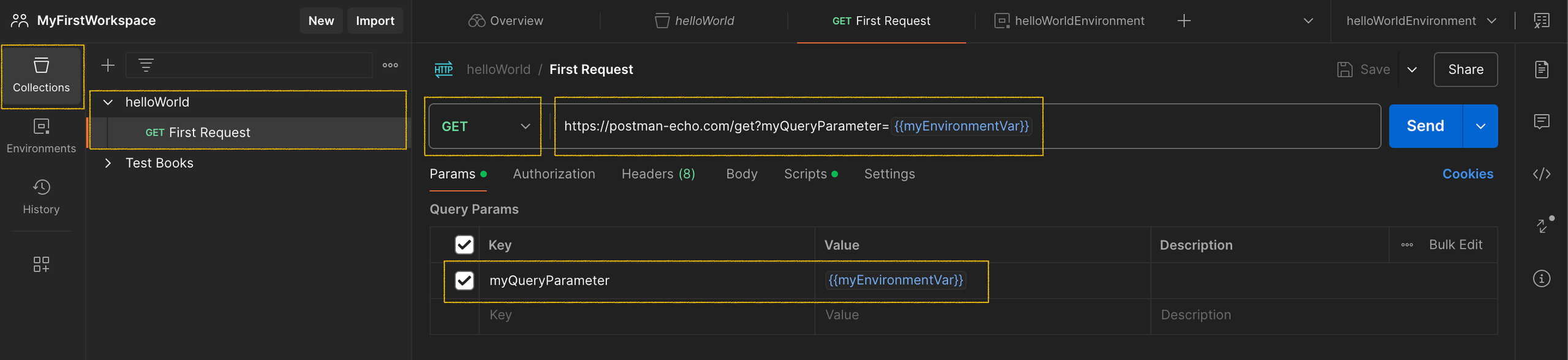 Screenshot der Request Query Paramter in der Postman-Anwendung