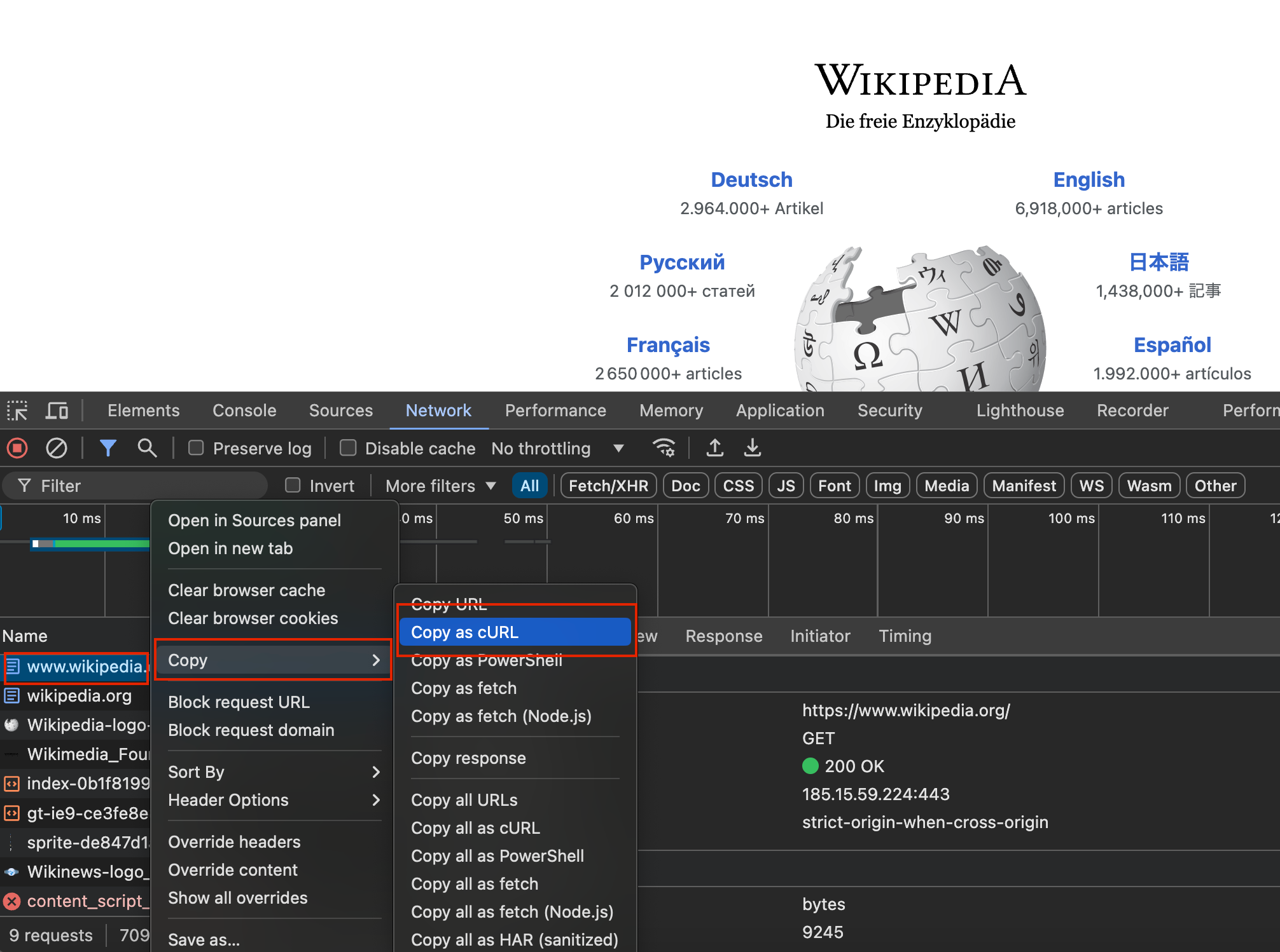 Screenshot des Workflows von cURL in der der Postman-Anwendung