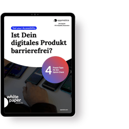 iPad zeigt Titel des Whitepapers "Ist dein digitales Produkt barrierefrei?"