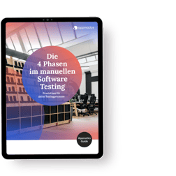 iPad zeigt Titel des Guides "Die 4 Phasen im manuellen Software Testing."